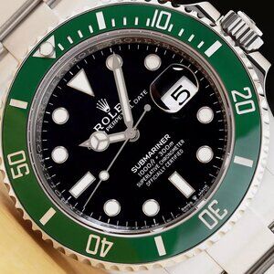 ROLEX MENS SUBMARINER GREEN 41MM STARBUCKS WITH CARDS BOX